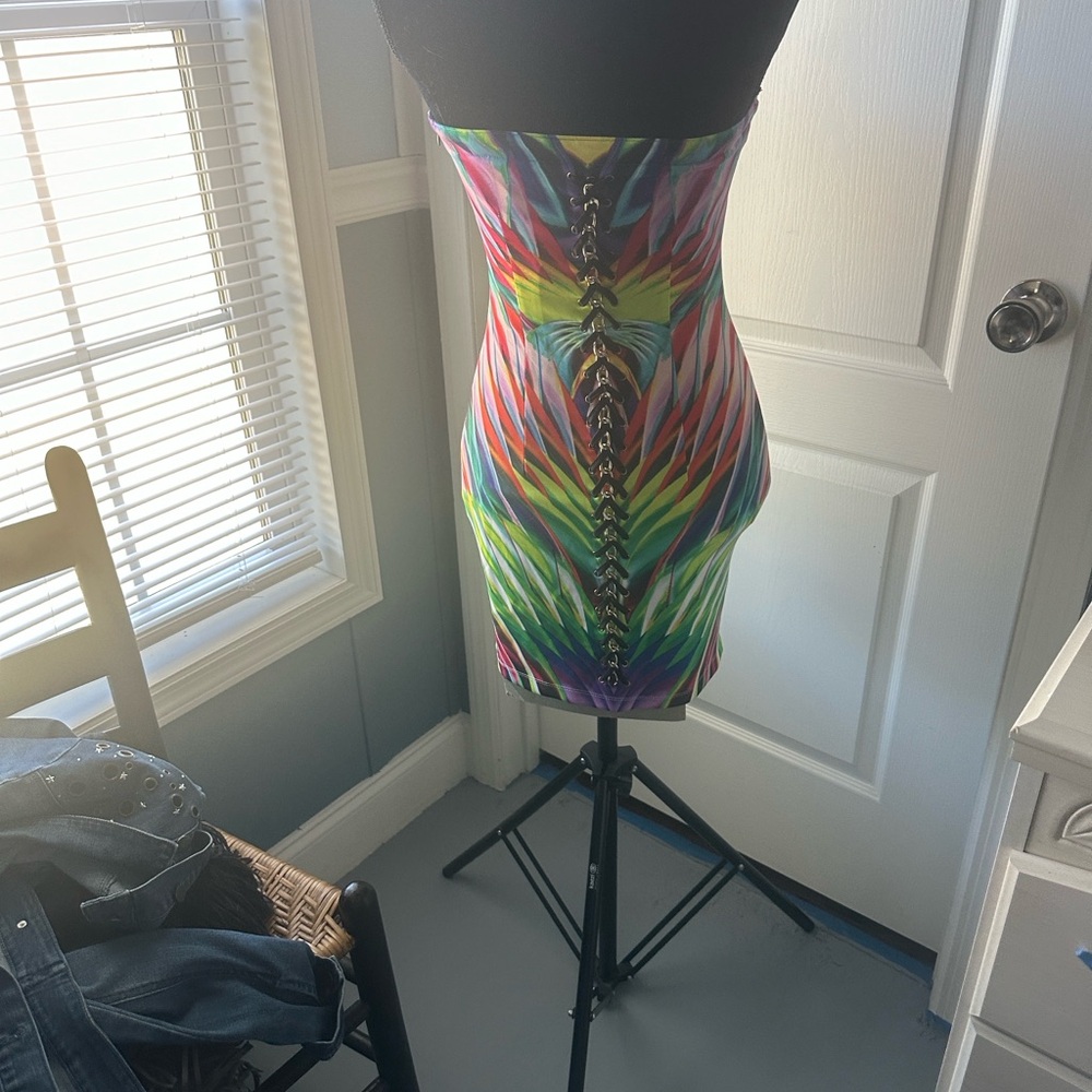 bebe Rainbow Trim Black Bodycon Skirt